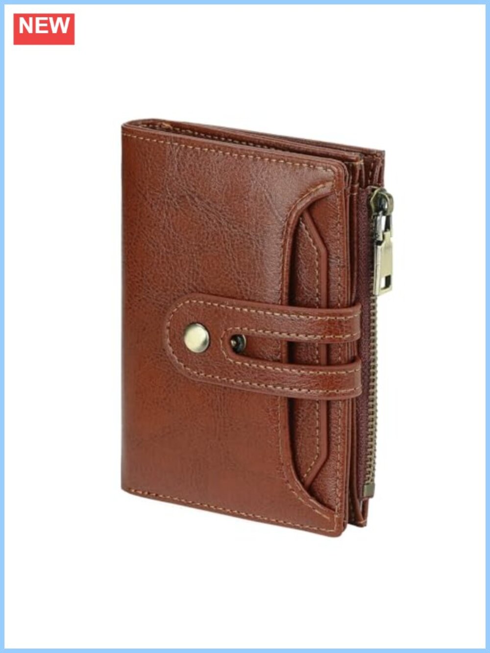 Small Vegan Leather Bifold Wallet RFID Blocking Zipper Coin Pocket Card Holder